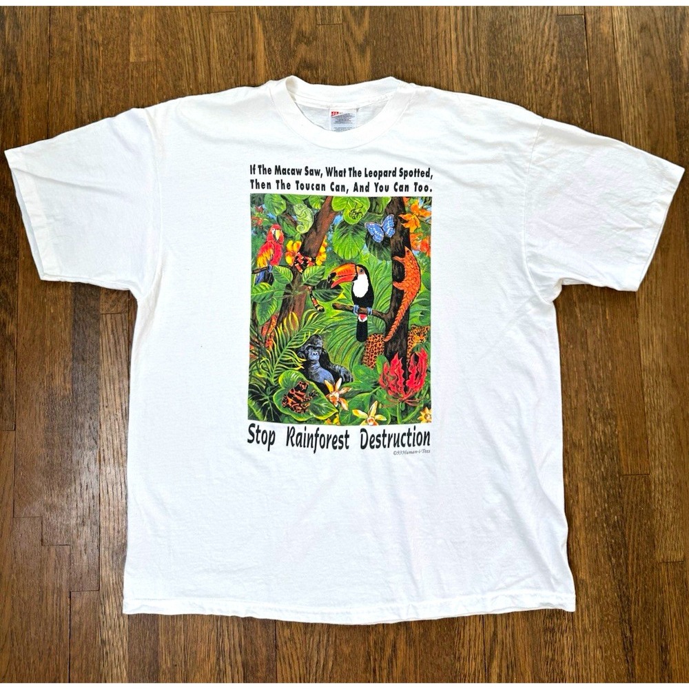 Vintage 1993 Hanes Rainforest Nature T-Shirt XL Single Stitch 90s Human-i-Tees